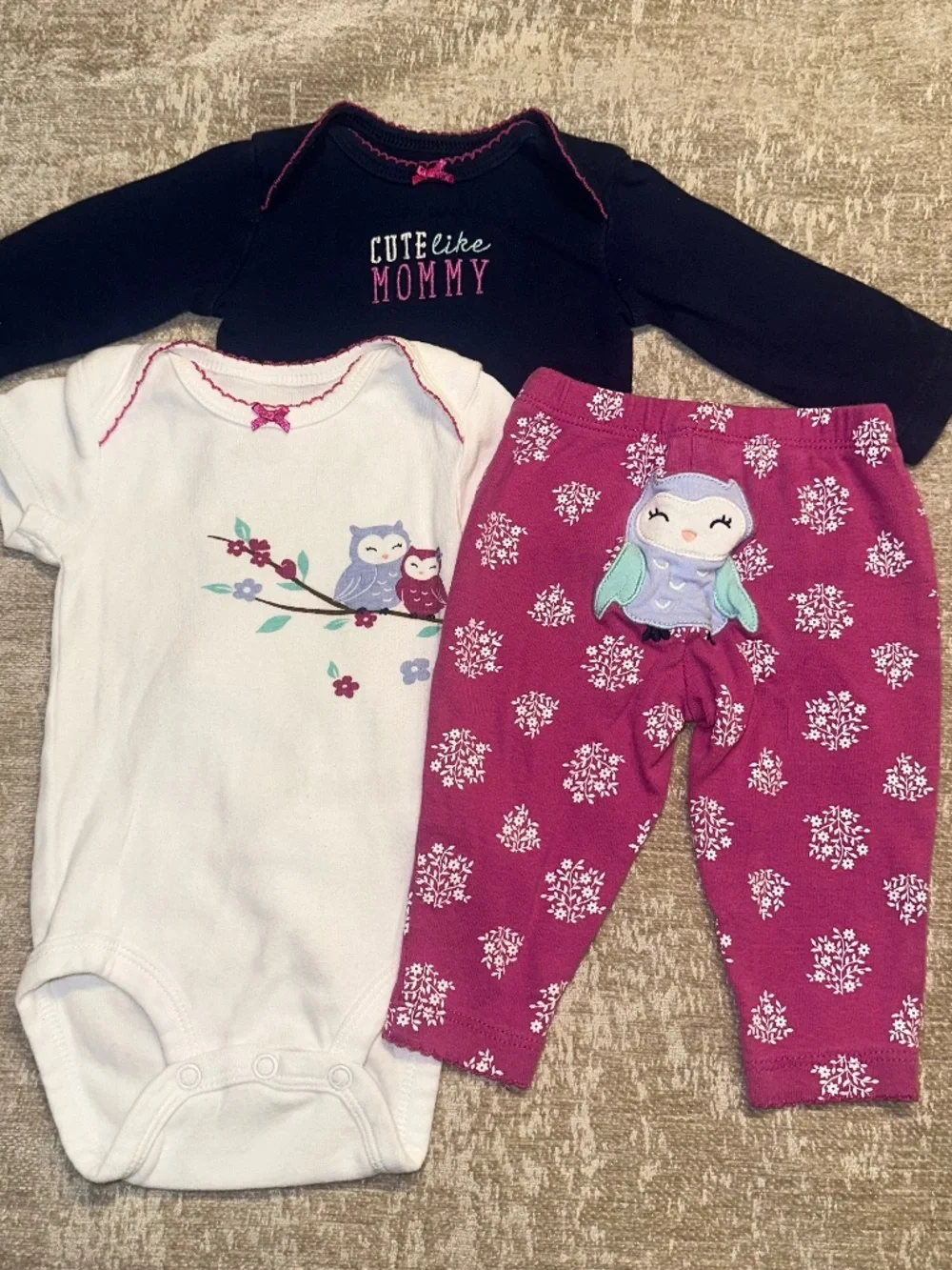 Purple Owl Girls Carter’s Outfit Set size 3M vintage retired set